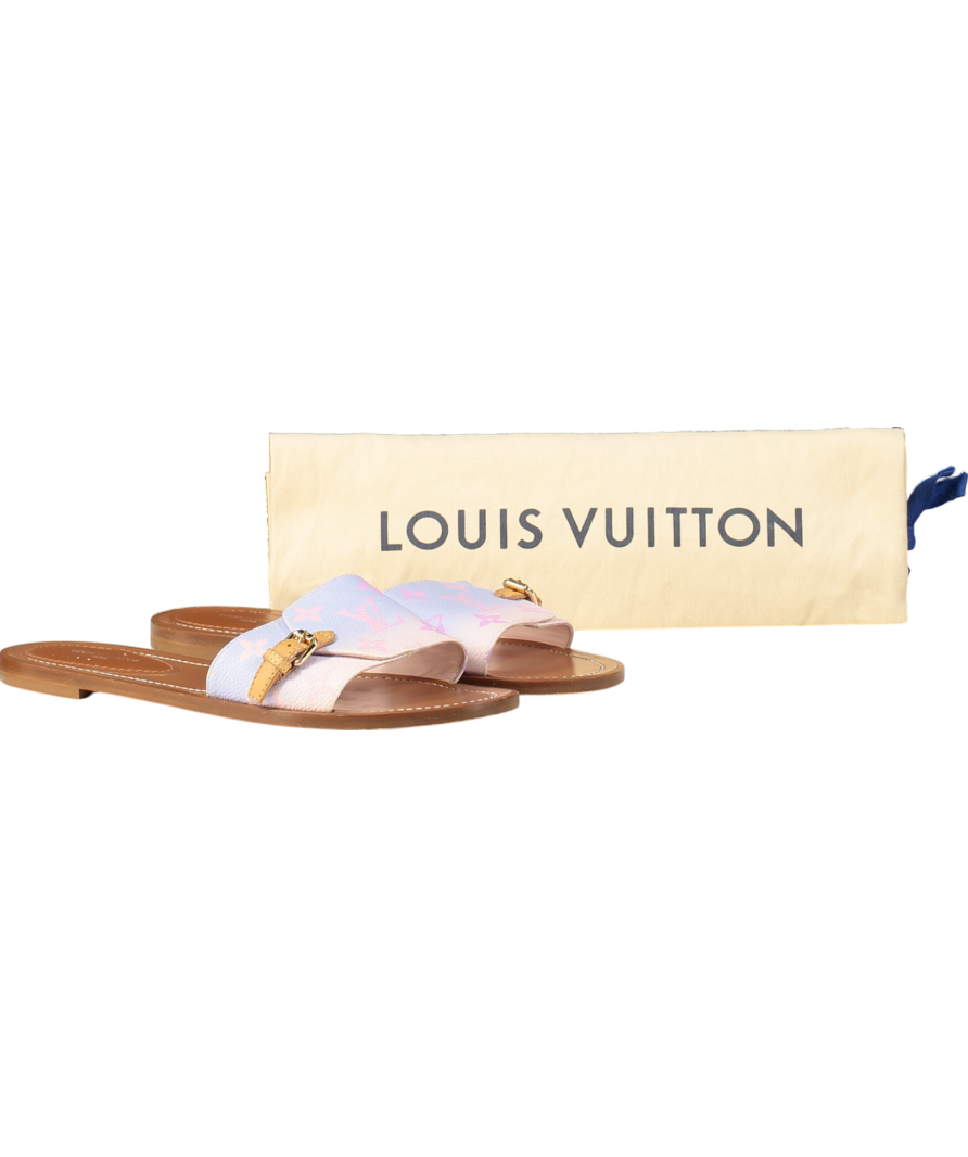 Louis Vuitton Pink Pink/purple Canvas Monogram Flat Slides UK 6 EU 39 👠
