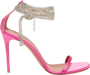 AMINA MUADDI Pink Georgia Crystal-strap Satin Wrap Sandals UK 4 EU 37