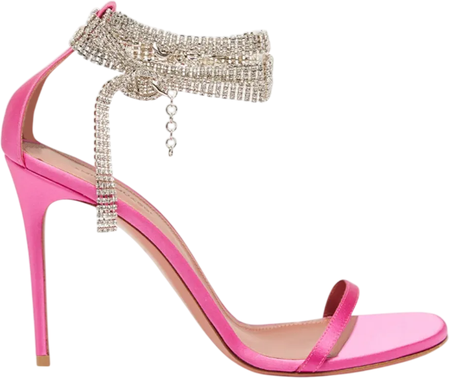 AMINA MUADDI Pink Georgia Crystal-strap Satin Wrap Sandals UK 4 EU 37