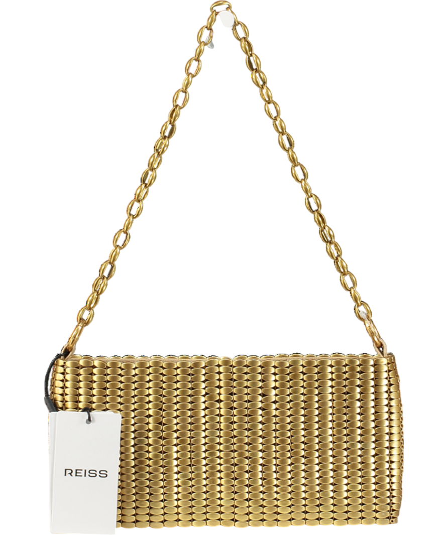REISS Metallic Beaded Removable Strap Shoulder Bag In Gold