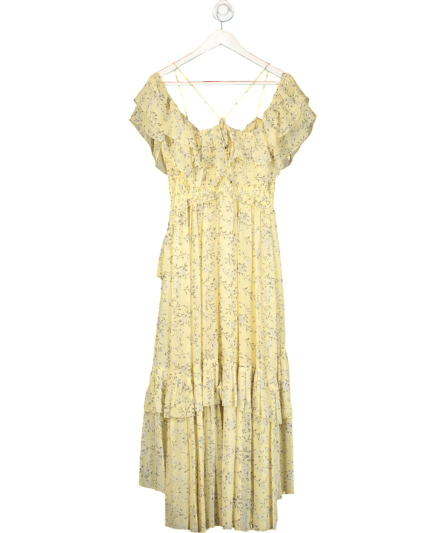 Ulla Johnson Penninah Cold-shoulder Ruffled Floral-print Silk-georgette Dress In Yellow UK 10
