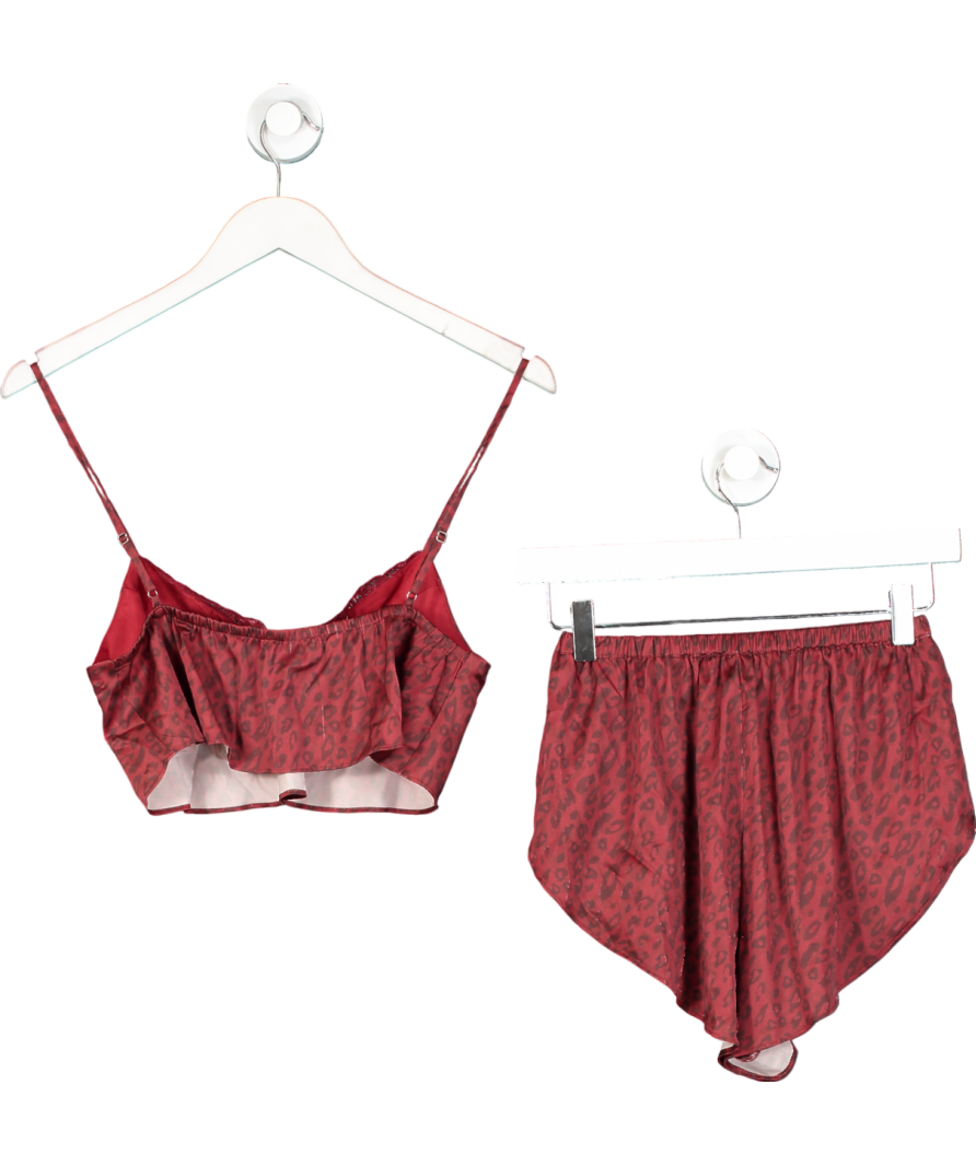 Oh Polly Red Satin Leopard Print Cami And Short Pyjama Set UK 6