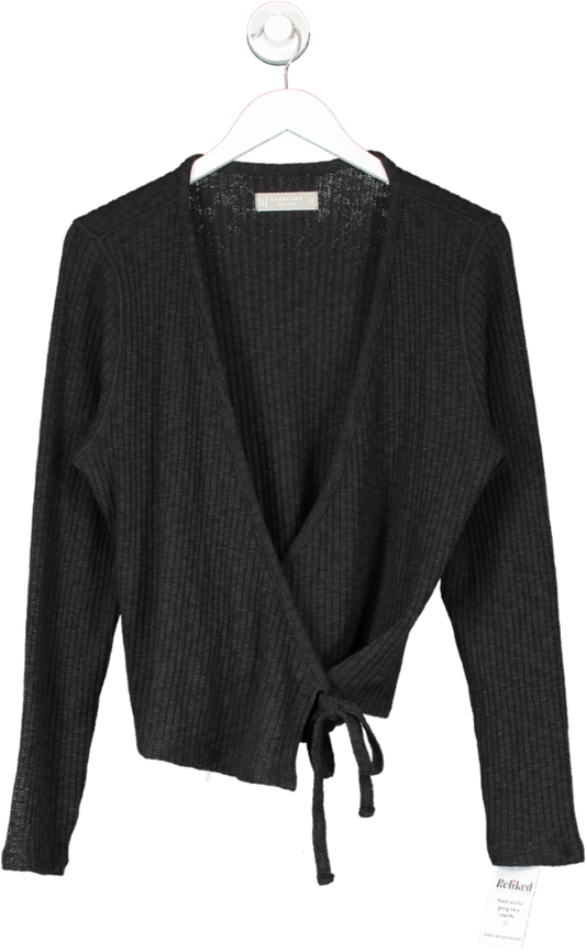 EVERLANE Grey The Rib-knit Wrap Top UK XL