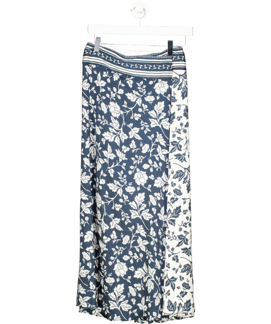 Ba&sh Blue Two Tone Floral Midi Skirt UK 6