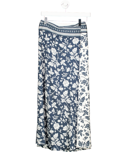 Ba&sh Blue Two Tone Floral Midi Skirt UK 6