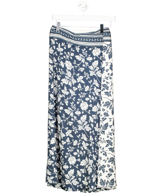 Ba&sh Blue Two Tone Floral Midi Skirt UK 6