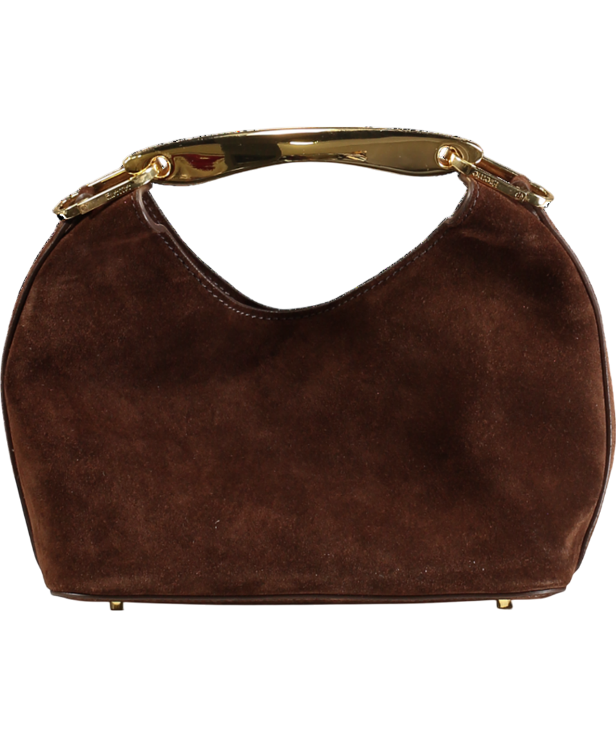 Elleme Boomerang Suede Brownie / Gold Sculptural Handle Bag With Crossbody Strap