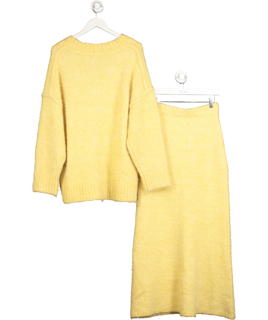 Topshop Yellow Knitted Co-ord Fluffy Skirt And Sweater UK M