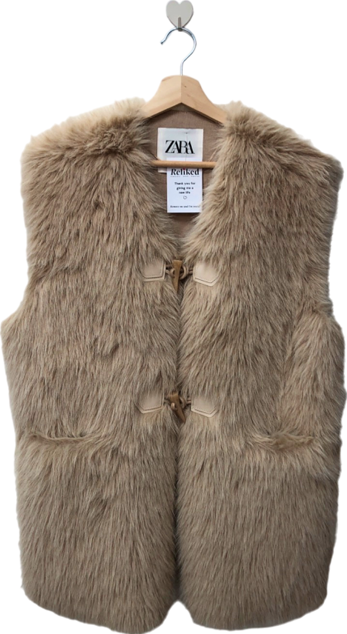 Zara Beige Faux Fur Gilet UK S