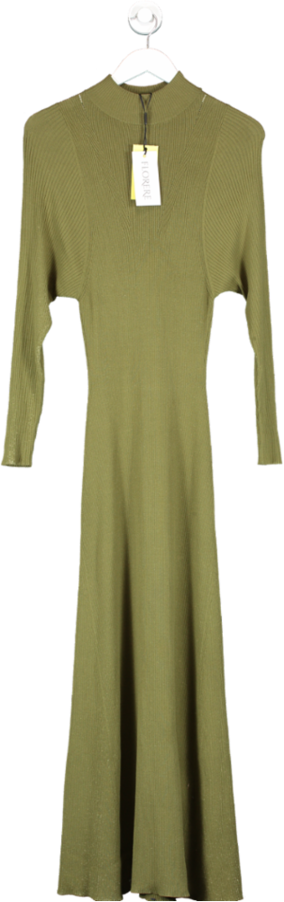 Green Florere Knit Rib Midi Dress UK 8