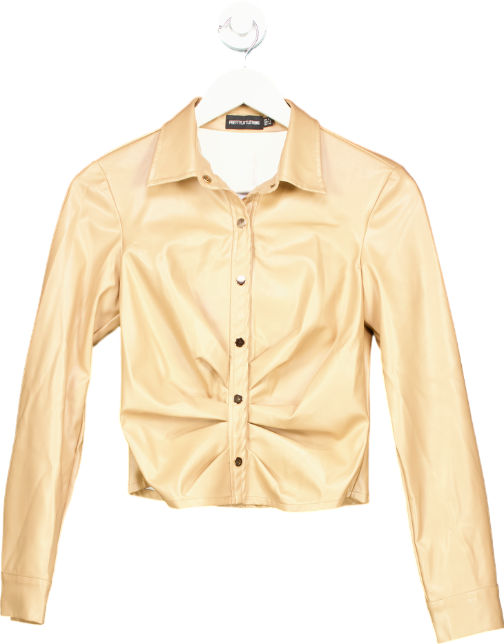 PrettyLittleThing Beige Faux Leather Shirt UK 6