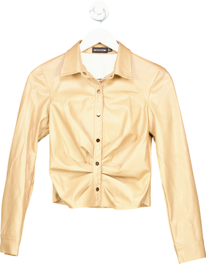 PrettyLittleThing Beige Faux Leather Shirt UK 6