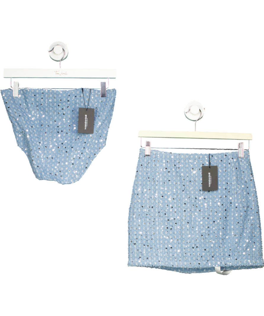 WANDERDOLL Blue 2-piece Sequin Corset Top And Mini Denim Skirt Co-ord Set - Top Uk 6, Skirt UK 8