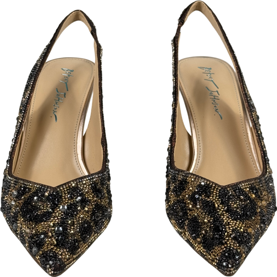 BETSEY JOHNSON Crystal Embellished Sling Back Clark Shoes Nude Leopard Us8.5 UK 6 EU 39 👠