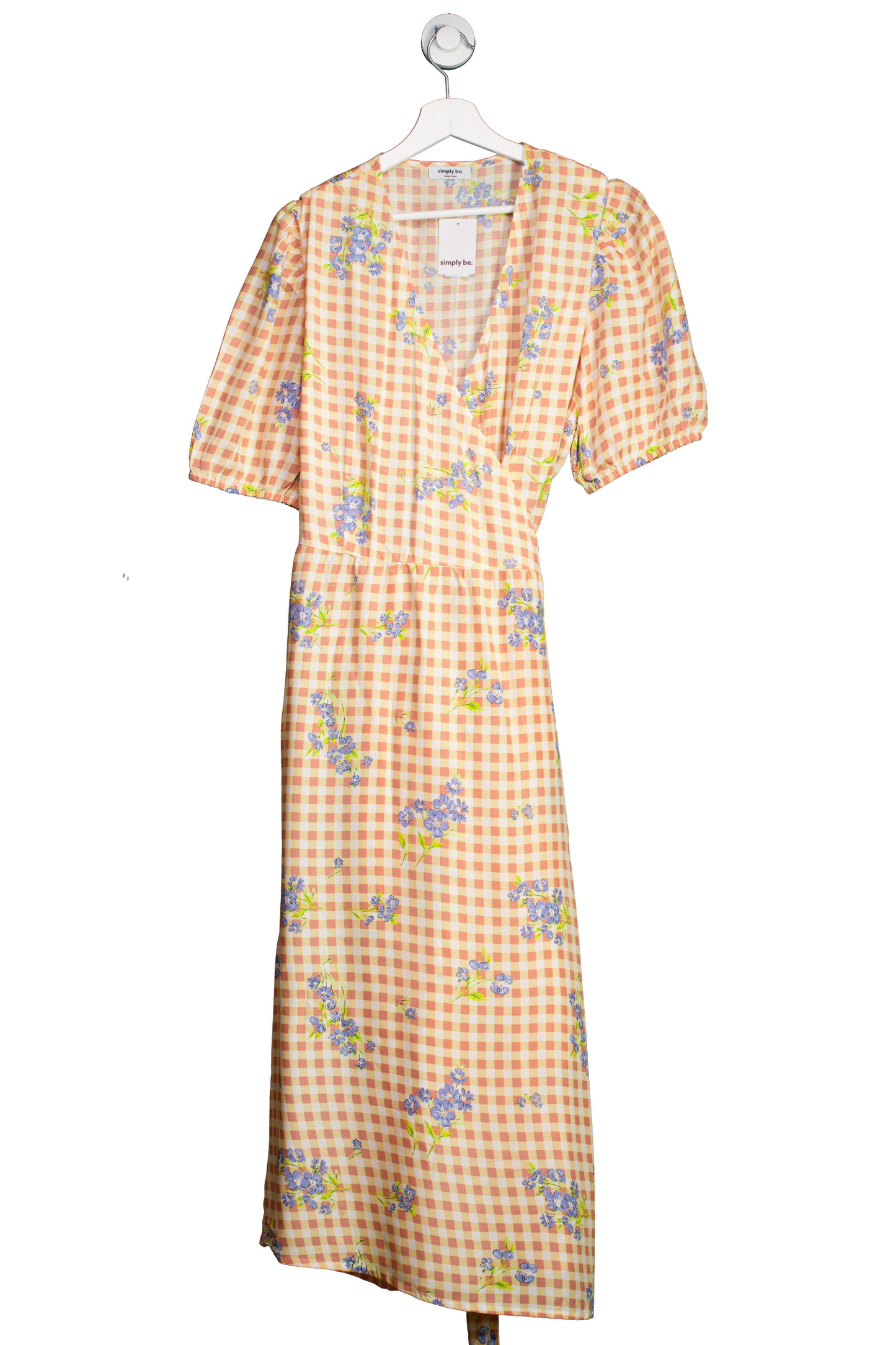 SimplyBe Orange Check Maxi Dress With Blue Flower Detail UK 16