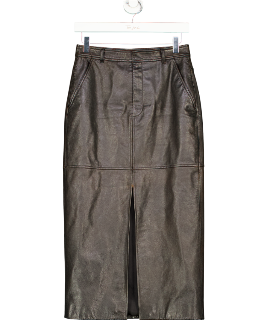 Reformation Black Leather Midi Skirt UK 8