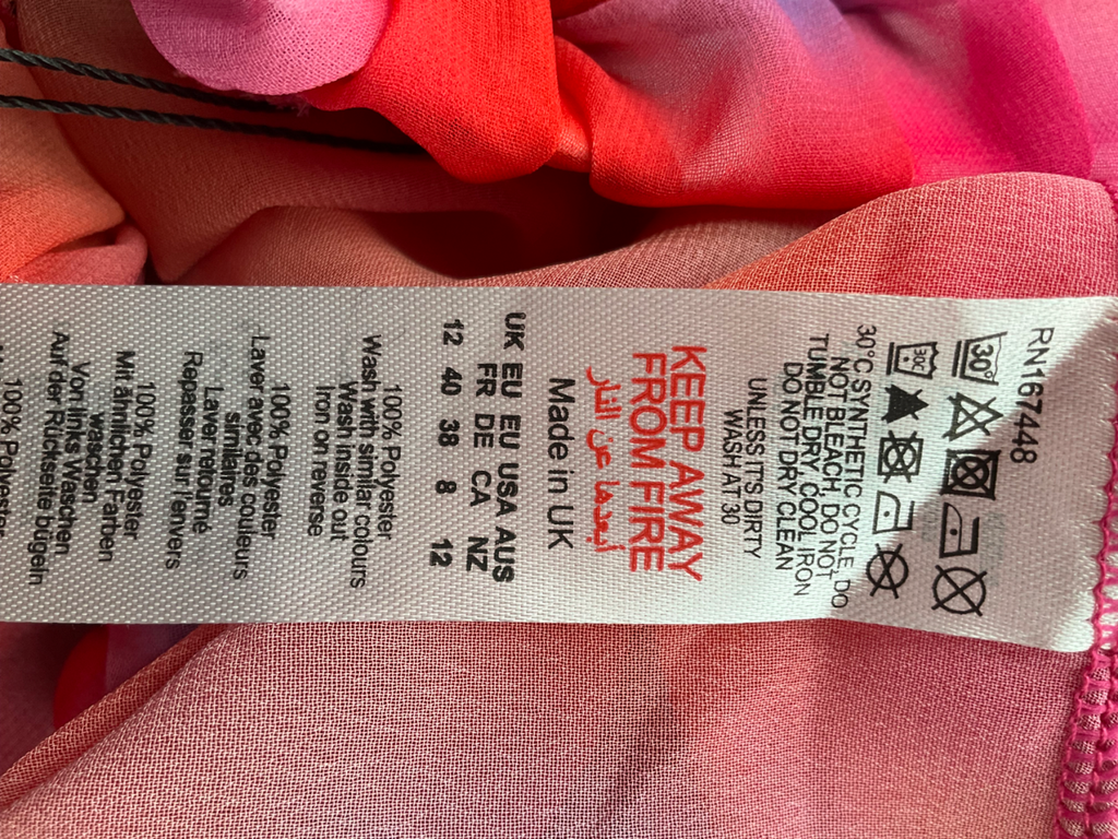 PrettyLittleThing Red Multi Printed Chiffon Frill Mini Skirt UK 12