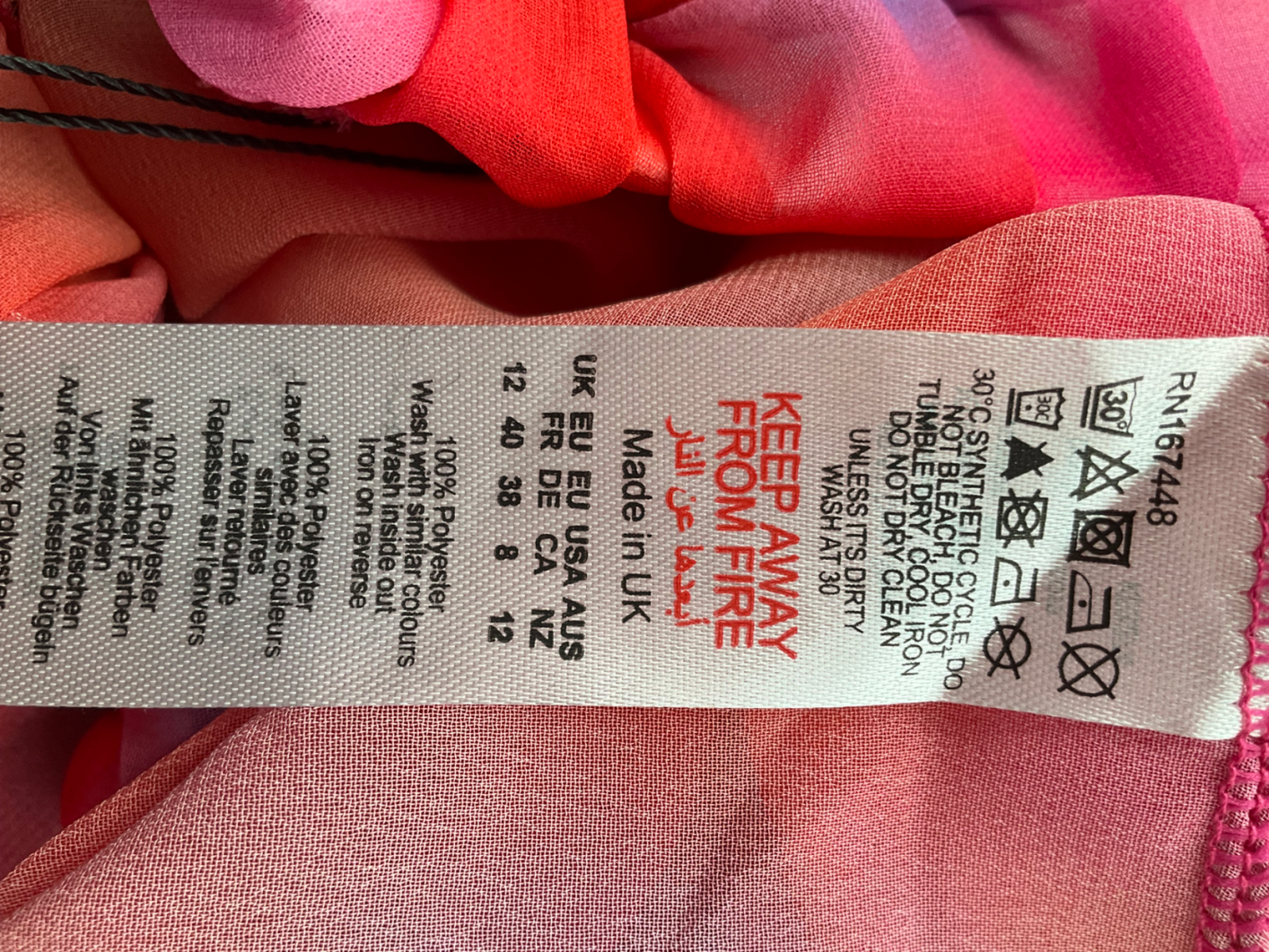 PrettyLittleThing Red Multi Printed Chiffon Frill Mini Skirt UK 12