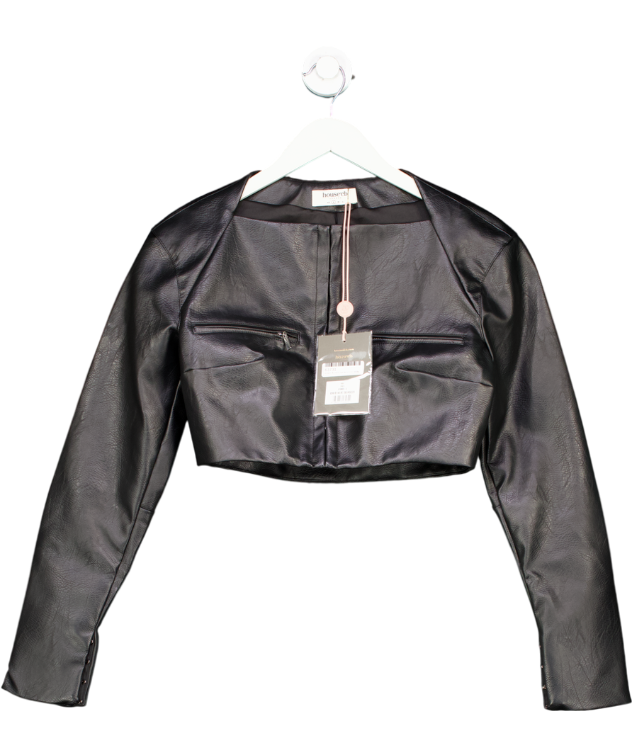 House of CB Black Ione Vegan Leather Cropped Jacket UK S