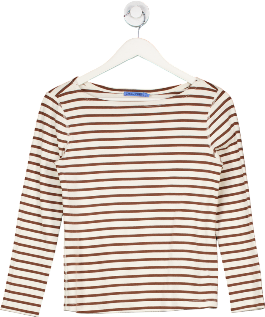 J McLaughlin Beige Striped Long Sleeve Top UK S