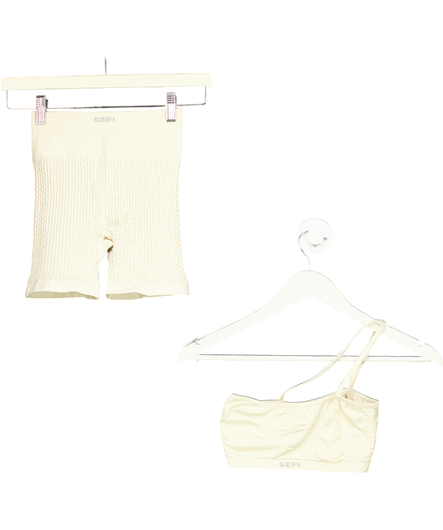 Sefi Beige Waffle Crop Top And Shorts UK XS