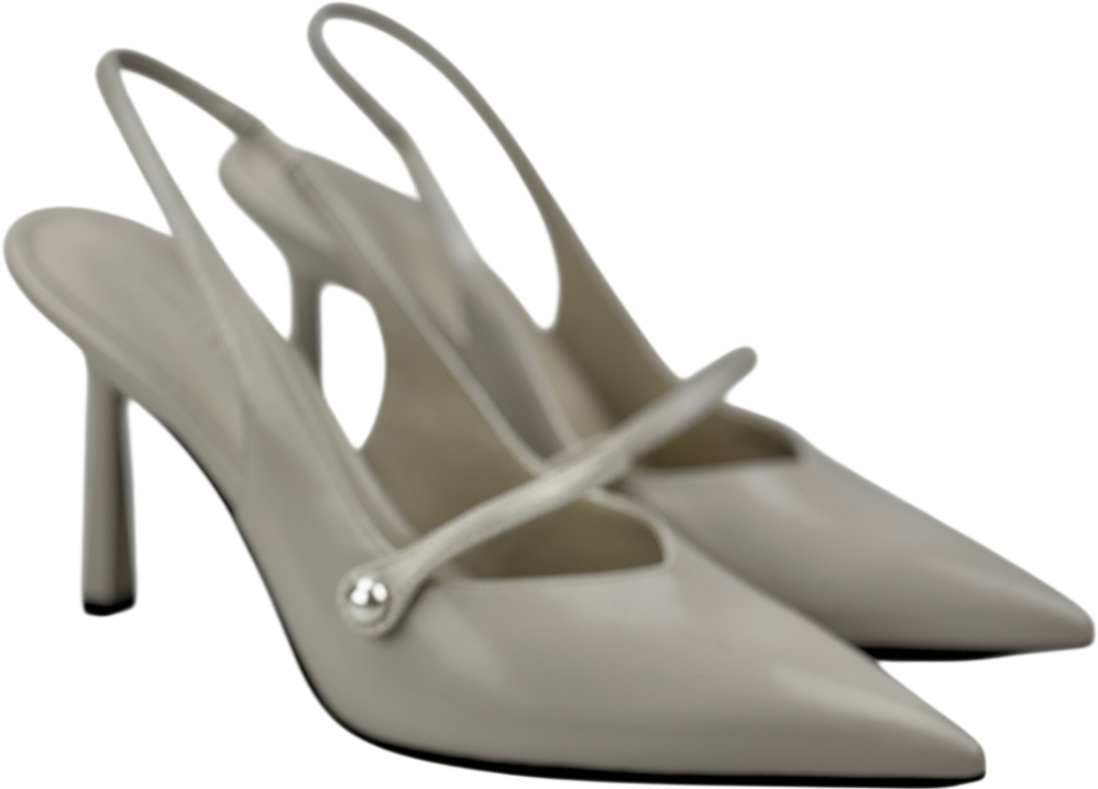 CHARLES & KEITH Cream Helena Pearl-buckle Pointed-toe Slingback Pumps UK 3 EU 36 👠