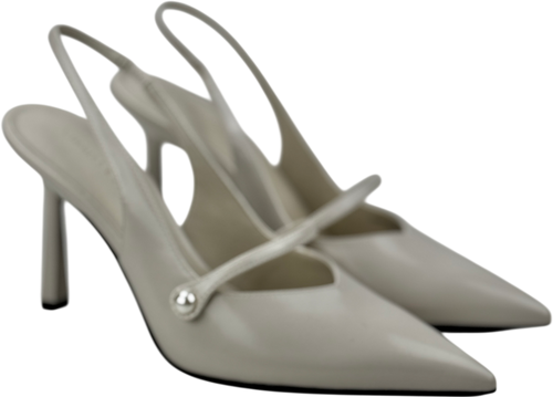 CHARLES & KEITH Cream Helena Pearl-buckle Pointed-toe Slingback Pumps UK 3 EU 36