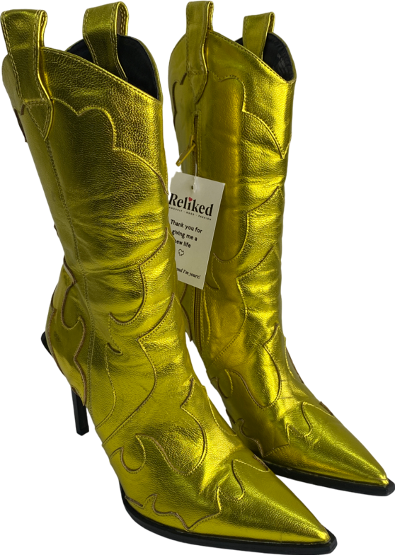 ASOS Metallic Heeled Western Boots In Gold UK 6 EU 39 👠