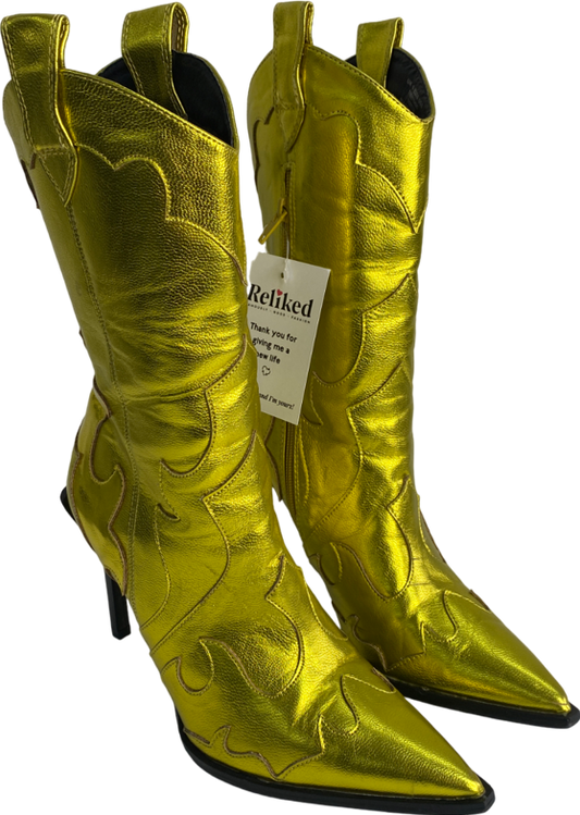 ASOS Metallic Heeled Western Boots In Gold UK 6 EU 39 👠