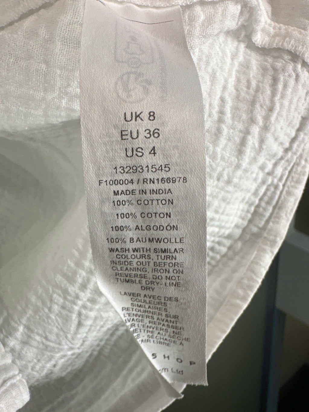 Topshop White Long Sleeve Blouse UK 8