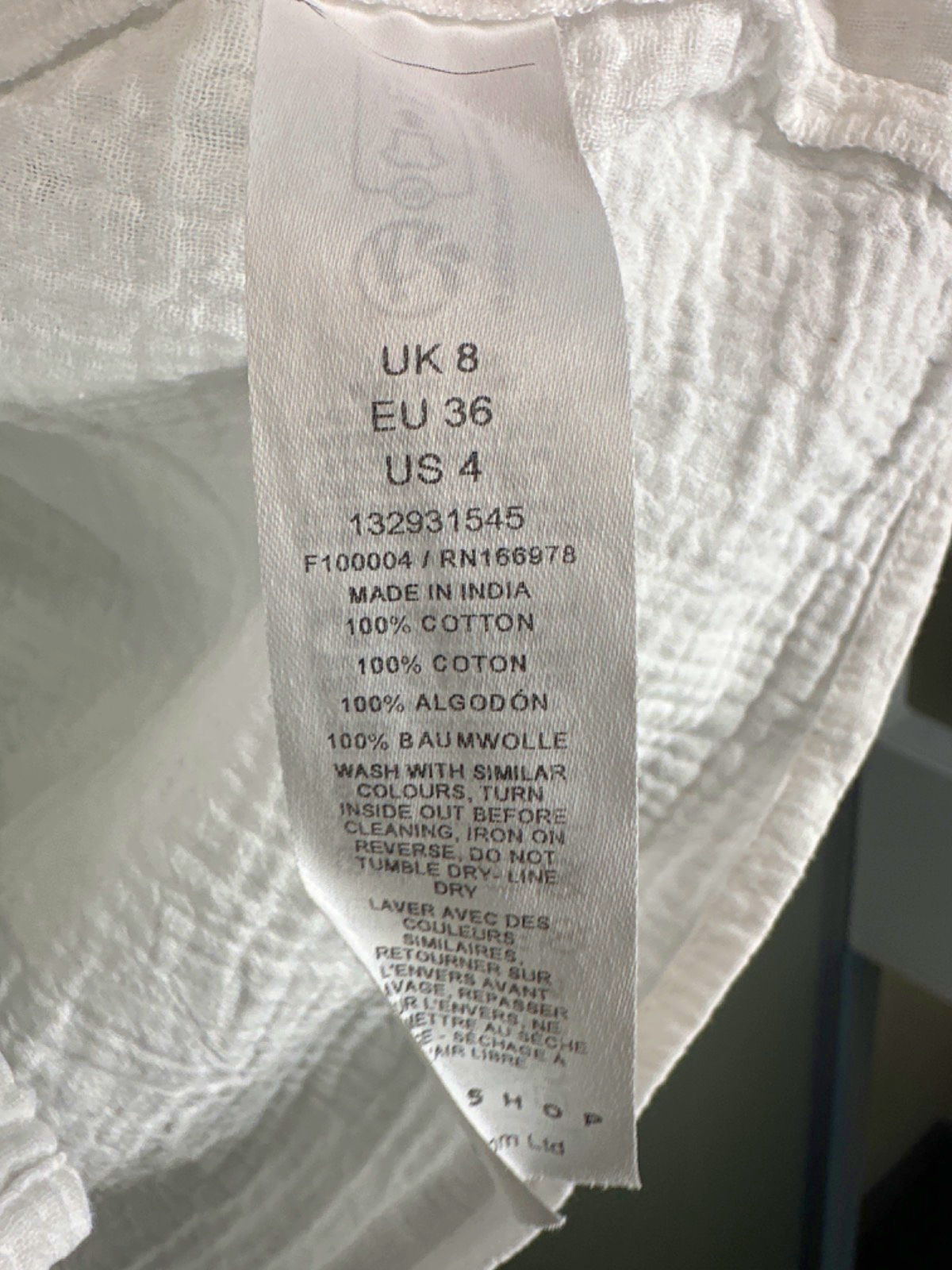 Topshop White Long Sleeve Blouse UK 8