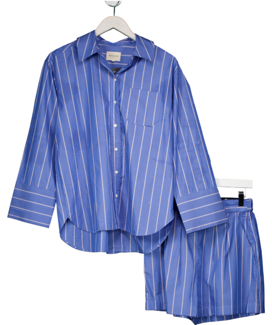 Sezane 2-piece Blue Stripes Oversize Bilma Shirt And Nicolo Shorts Set UK 8