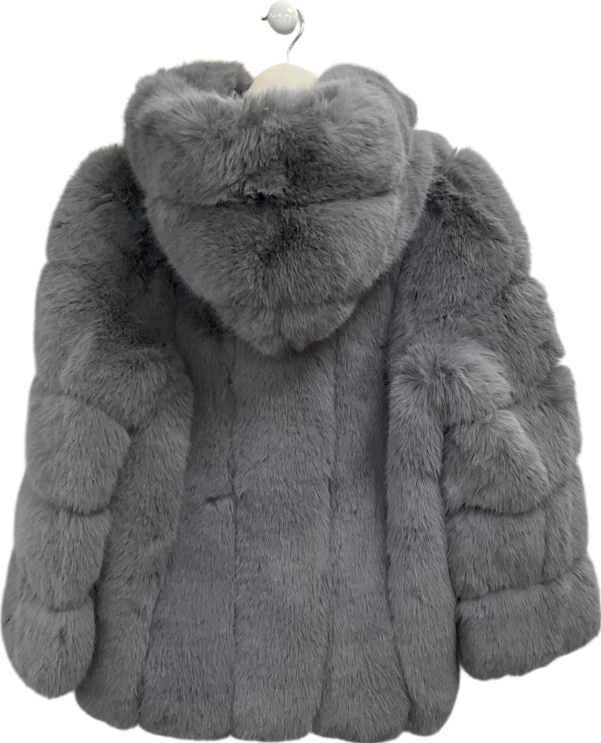 Grey Faux Fur Hooded Coat UK S