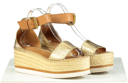 See By Chloé Gold Espadrille Wedge Sandals Size UK 6 EU 39