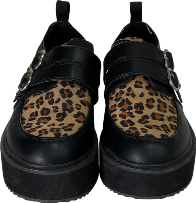 Koi Footwear Black Faux Leather Base With A Leopard Print Toe And Heart-shaped Buckle Details UK 7 EU 40 👠