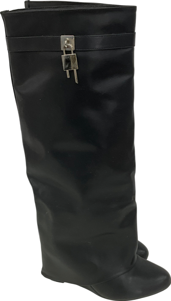 boohoo Black Fold Over Heeled Boots UK 6 EU 39 👠