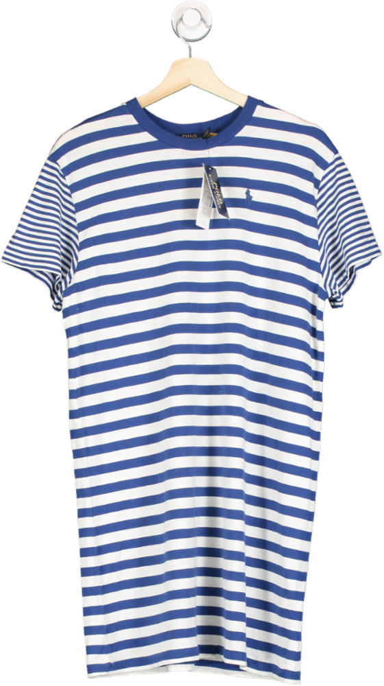 Polo Ralph Lauren Blue Striped Embroidered Polo Pony Logo T-Shirt Dress UK M