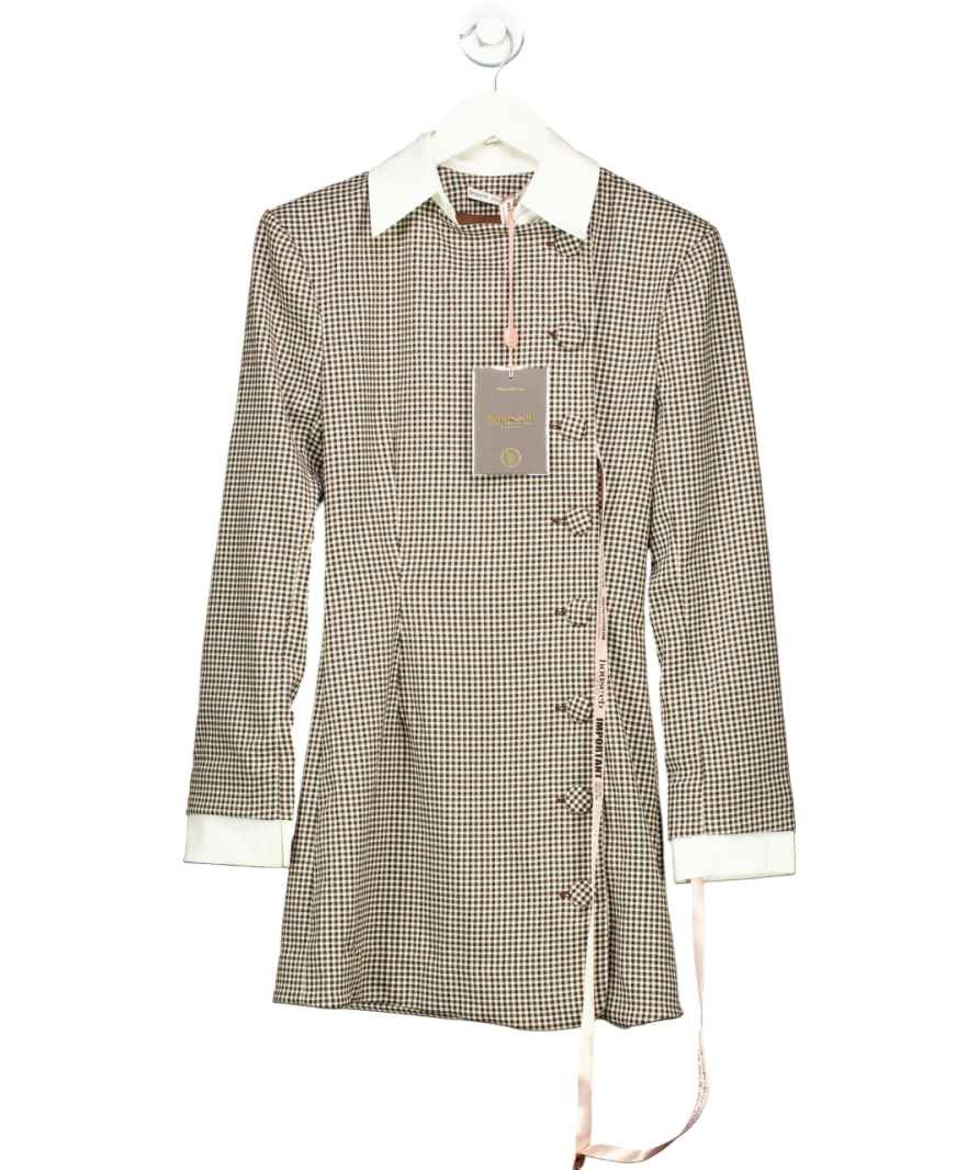 House of CB Black Brown Puppytooth Check Bodycon Mini Dress UK 8