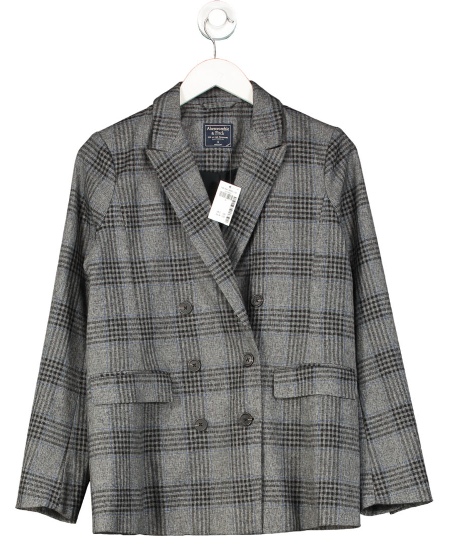 Abercrombie & Fitch Grey Double Breasted Check Blazer UK 6