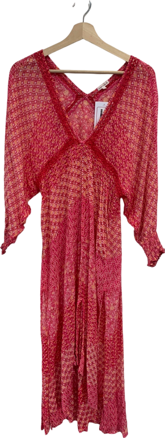 Poupette St Barth Red/Orange Floral Print Dress UK S