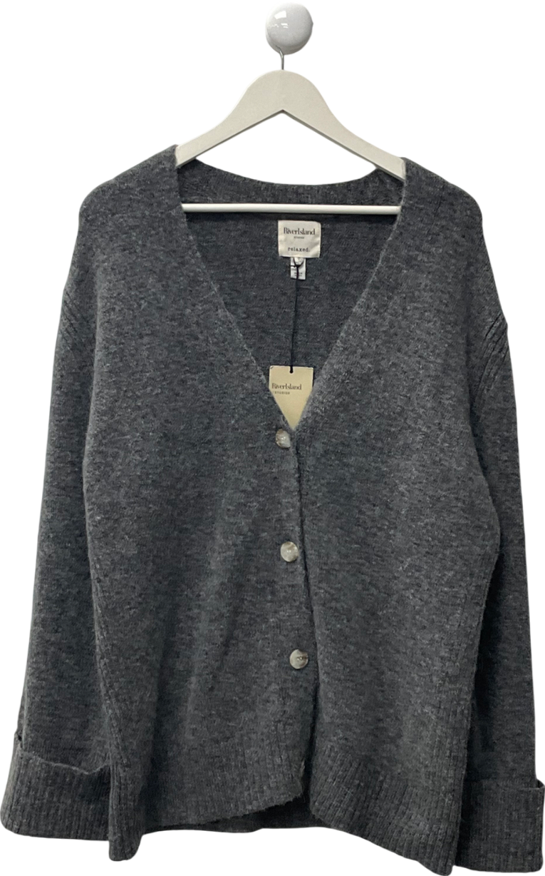 River Island Green Grey Knit Button Up Cardigan UK L