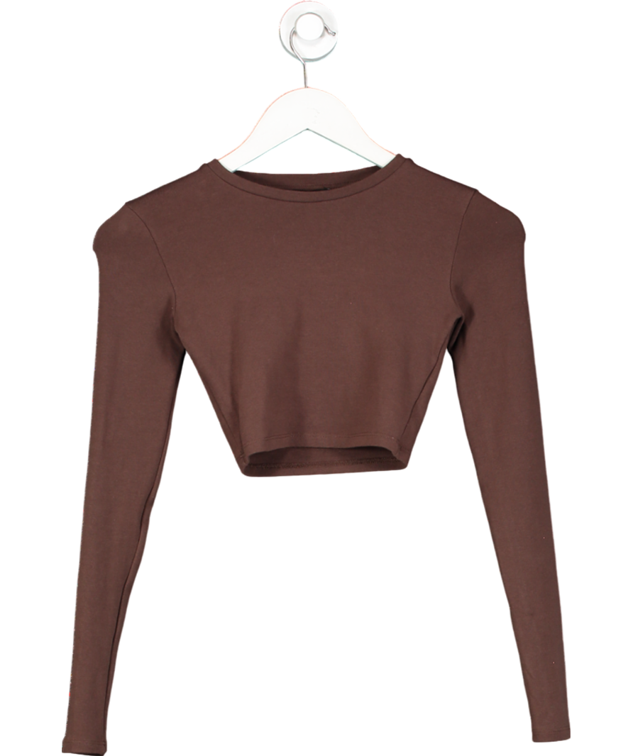 ZARA Brown Limitless Contour Cropped Long Sleeve Top UK S