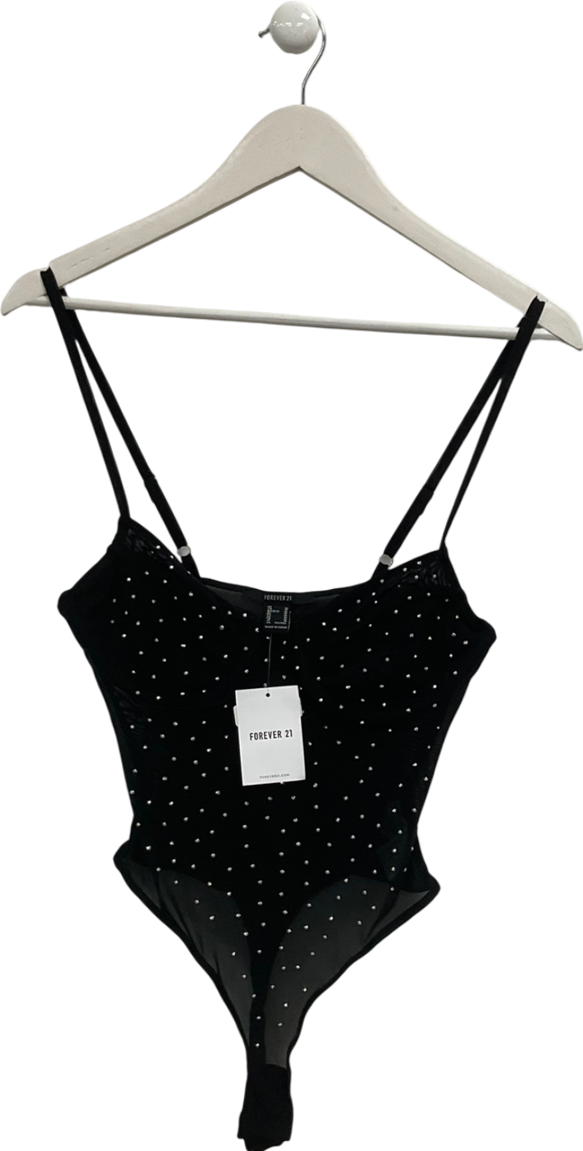 forever 21 Black Mesh Embellished Bodysuit UK M