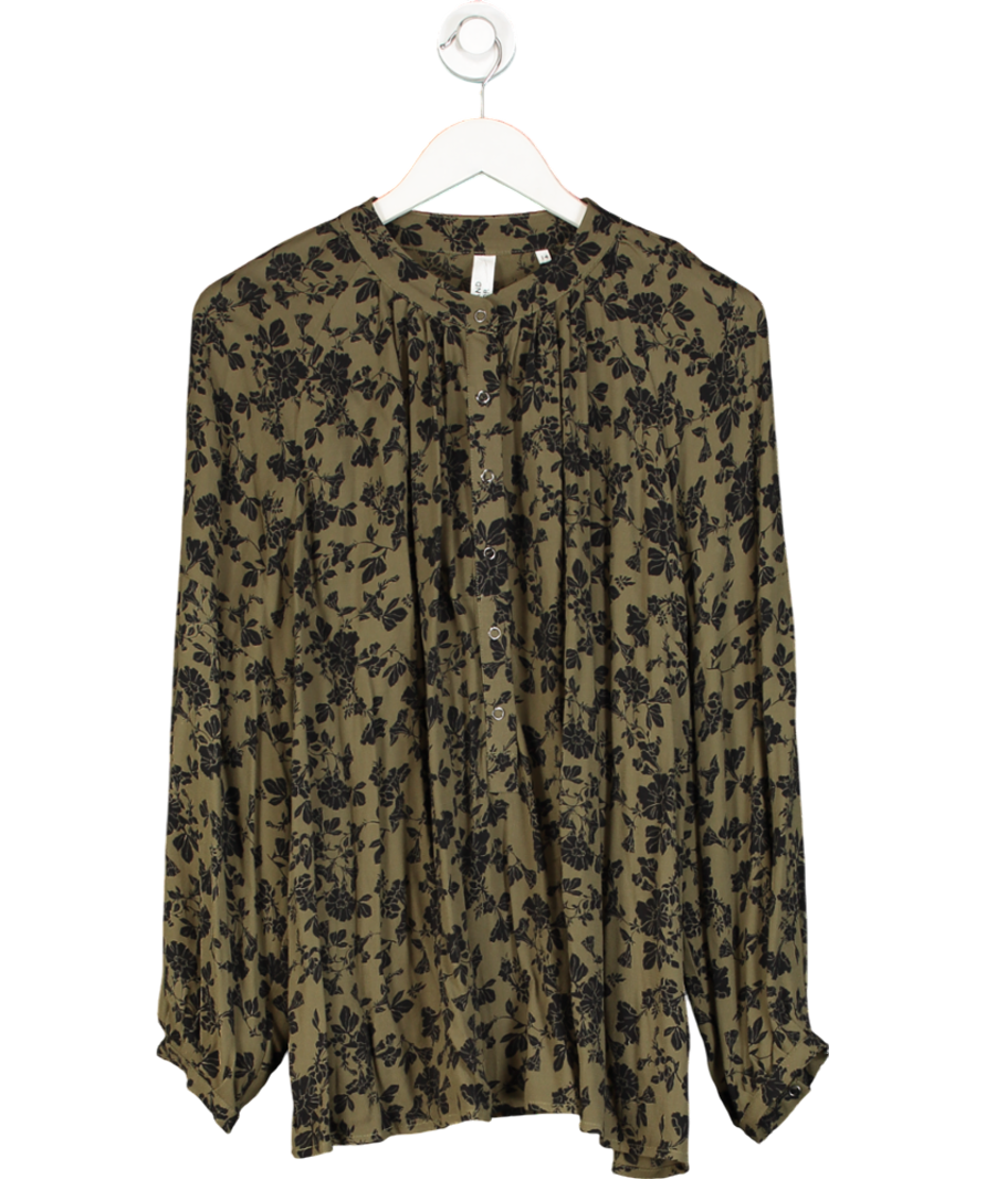AND/OR John Lewis Khaki / Black Floral Print Longline Blouse UK 14
