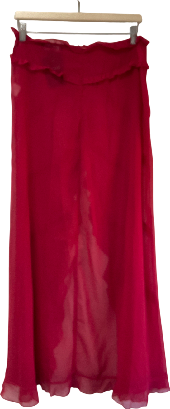 Ego Low Waist Frill Detail Maxi Beach Skirt In Red Mesh UK 12