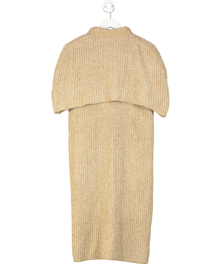 YCH Buttoned Cable-knit Cape Beige Chenille Coatigan UK M