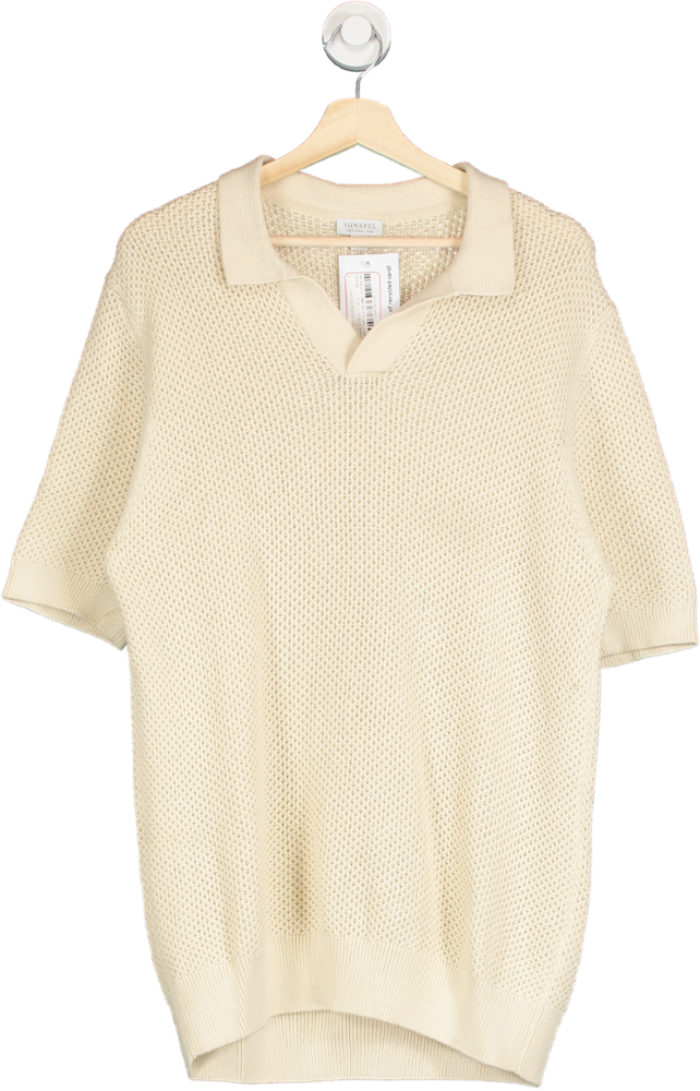 Sunspel Beige Open Textured Polo Shirt UK M