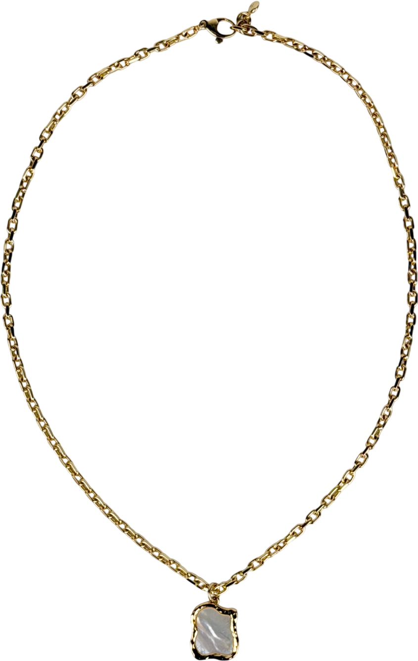 Another Mother Metallic Shelly Mother Of Pearl Textured Bezel Necklace