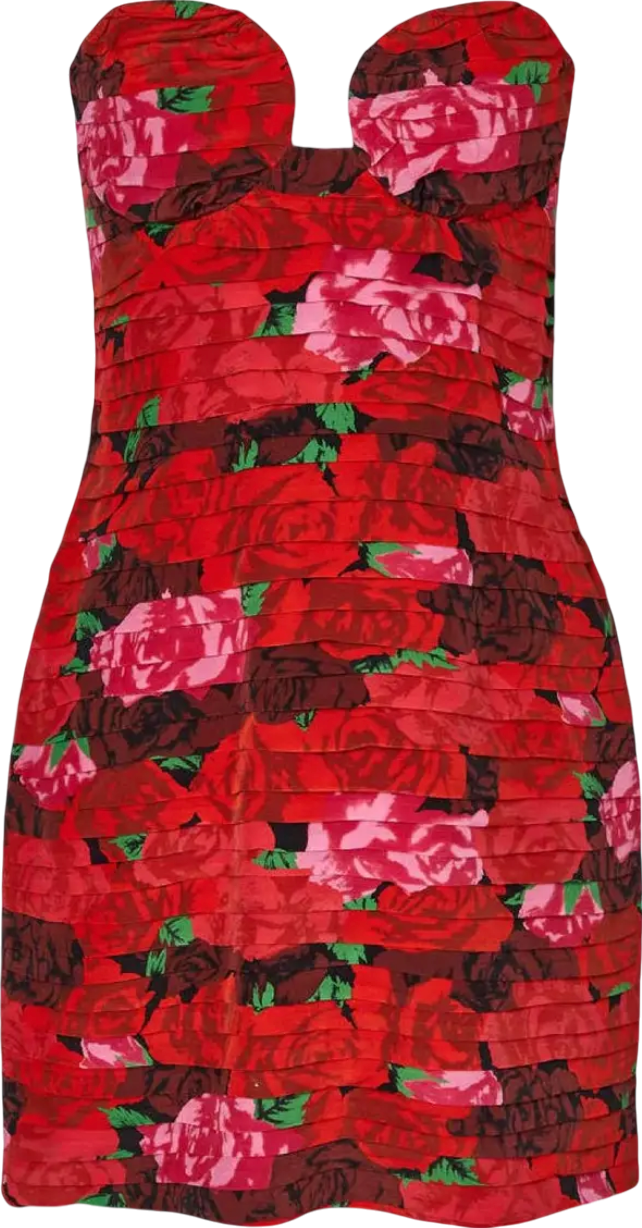 Magda Butrym Women's Red Floral Silk Mini Dress Fr36 UK 8