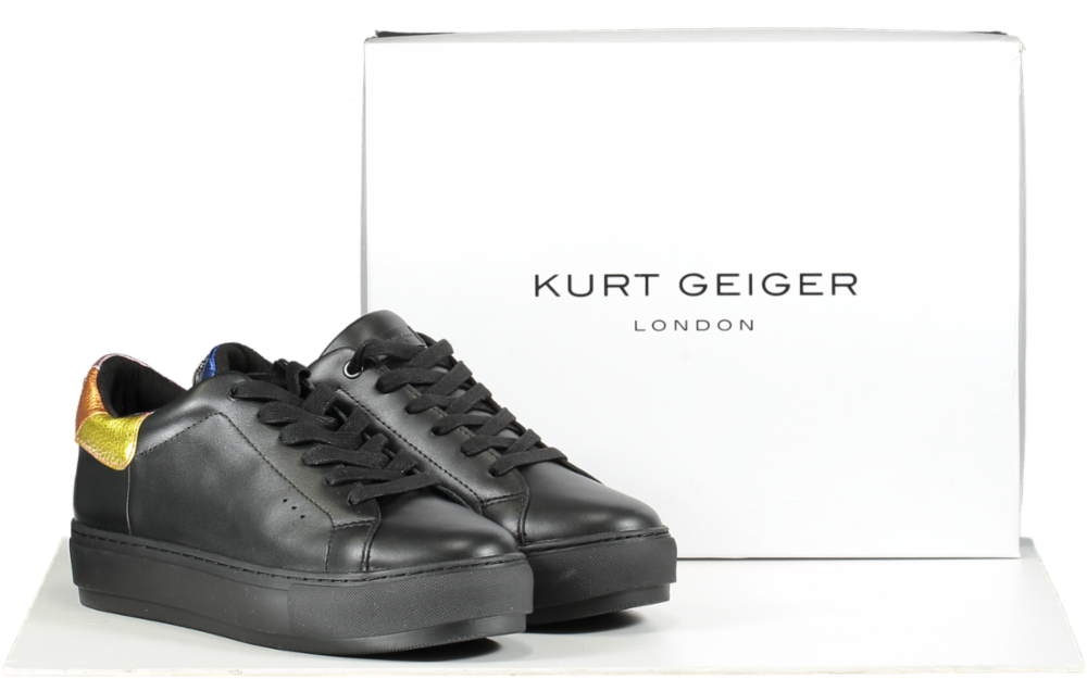Kurt Geiger Black Laney Eagle Rainbow Detail Trainers BNIB UK 5 EU 38 👠